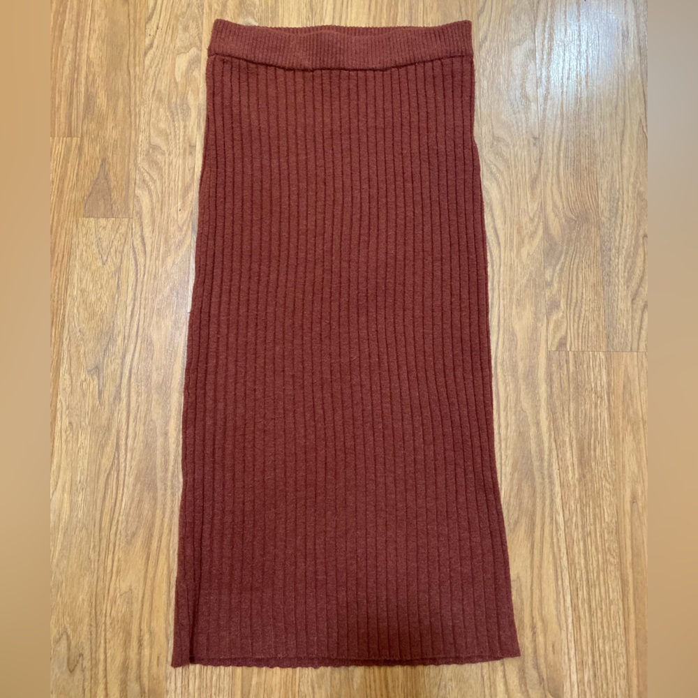 7 For All Mankind Ribbed Knit Midi Skirt Burnt Orange XS